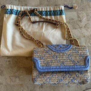 Tory Burch Periwinkle and Tan Woven Women Bag